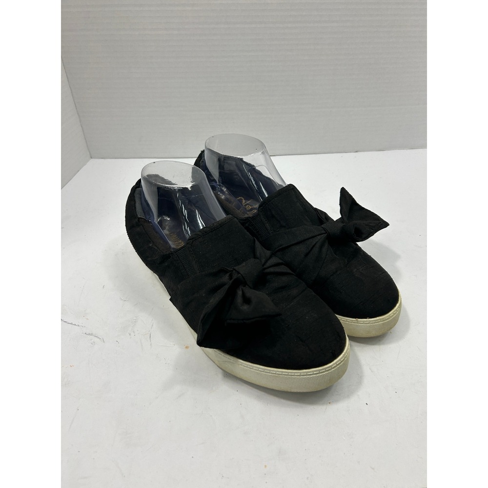 Libby Edelman Bow Slip On Sneaker 9.5 Black Textile Flat Coquette Balletcore